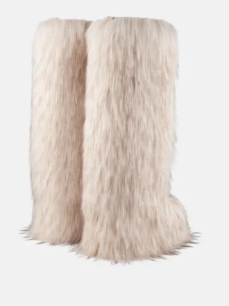 Bottes hautes Yeti blanches en fausse fourrure Jacquemus + Moon Boot